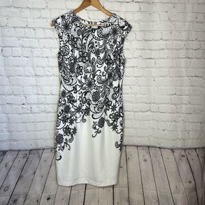 Vintage R&K Paisley Sheath Dress Black white Sleeveless size 8